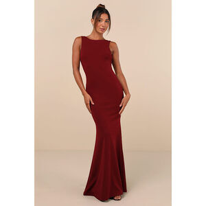 Lulus Love In Your Eyes Wine Red Knotted Mermaid Maxi Dress - Size L
